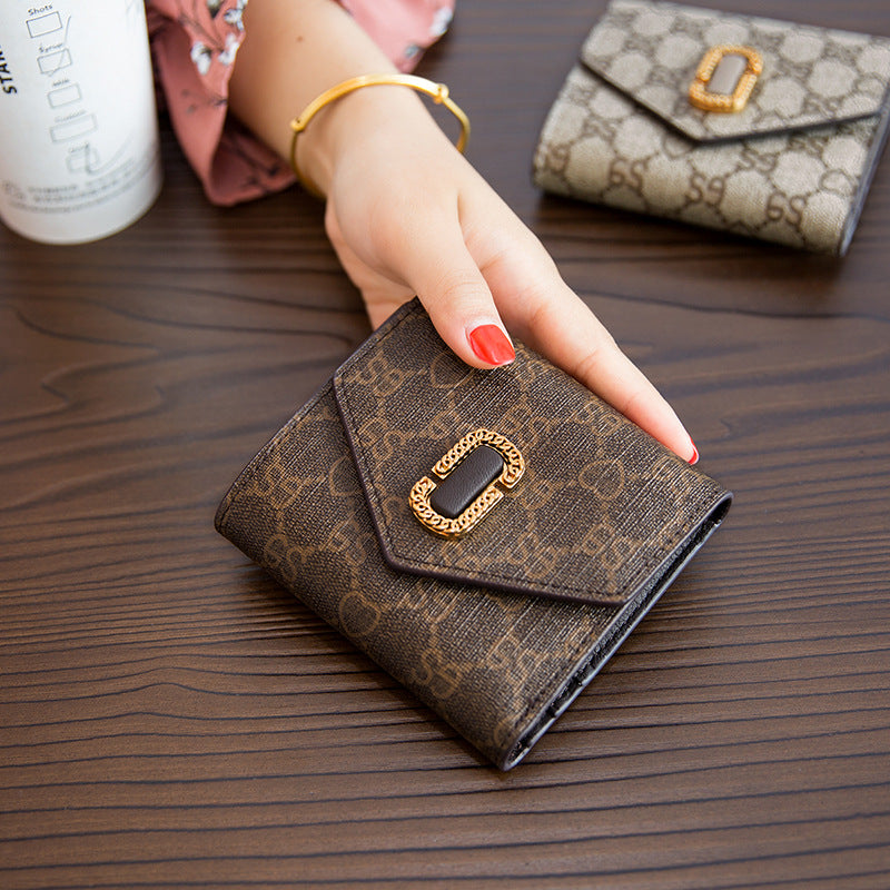 Women's Short Genuine Leather Mini Printed Folded Card Holder