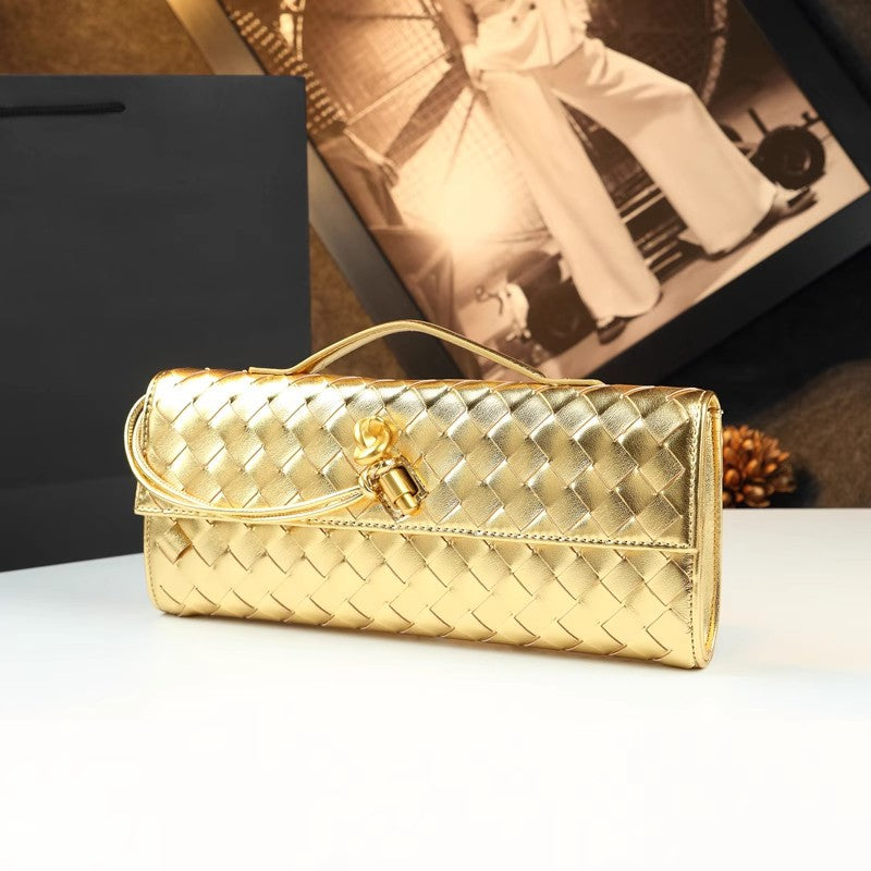 Women's Woven Baguette Fashion Horizontal Clutch Organ Bags
