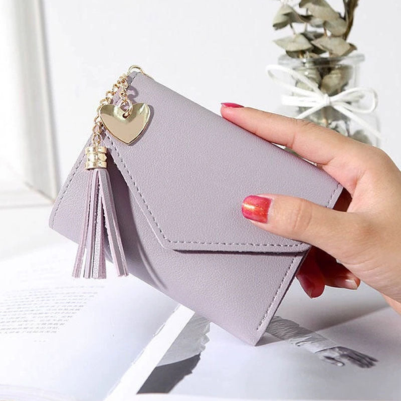 Korean Style Simple Three-fold Short Mini Folding Tassel Ladies Wallet