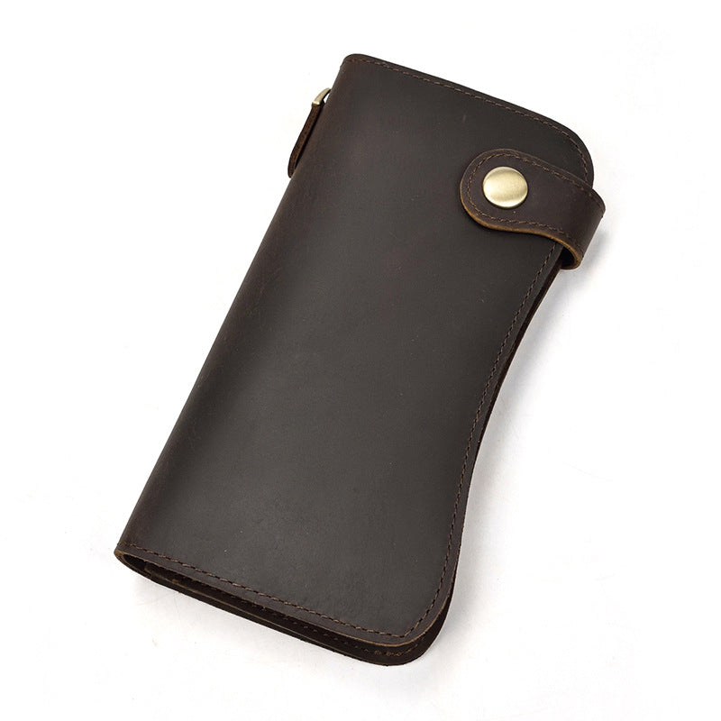 Men's Long Genuine Leather Crazy Horse Dragon Pattern Iron Chain Men's Wallet