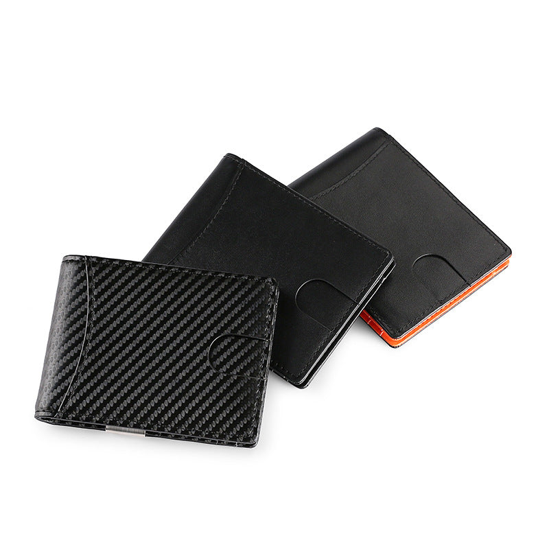 Men's Leather Swiping Dollar Carbon Fiber Pattern Men's Wallet