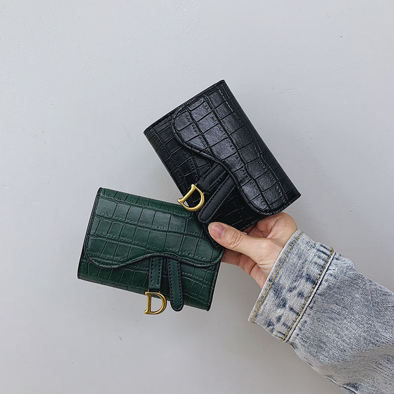 Women's Short Korean Crocodile Embossed Tri Fold Ladies Wallet