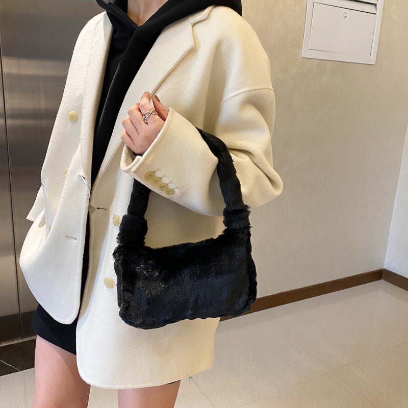 Charming Plush Underarm Female Fashion Portable Handbags