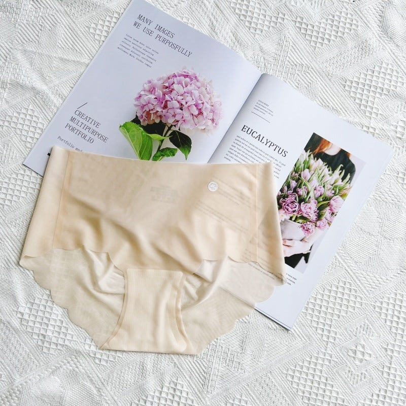 One-piece Ice Silk Underwear Ladies Mid Panties