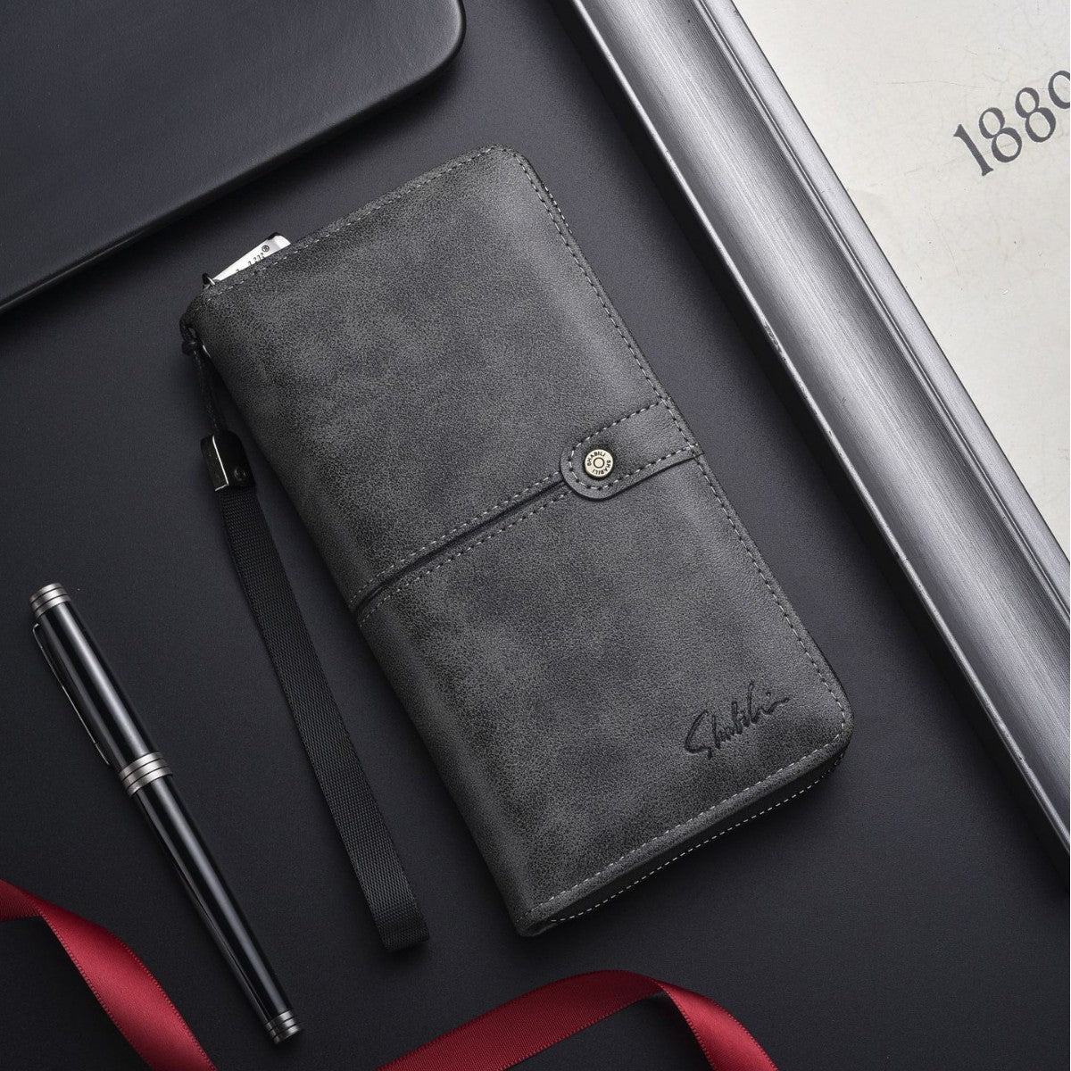 Men's Long Leather Vintage Male Portable Cell Phone Bags