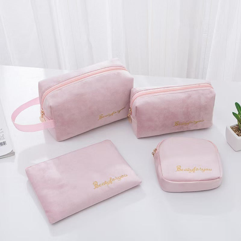 Plush Good-looking Storage Flannelette Large Capacity Embroidery Cosmetic Bags