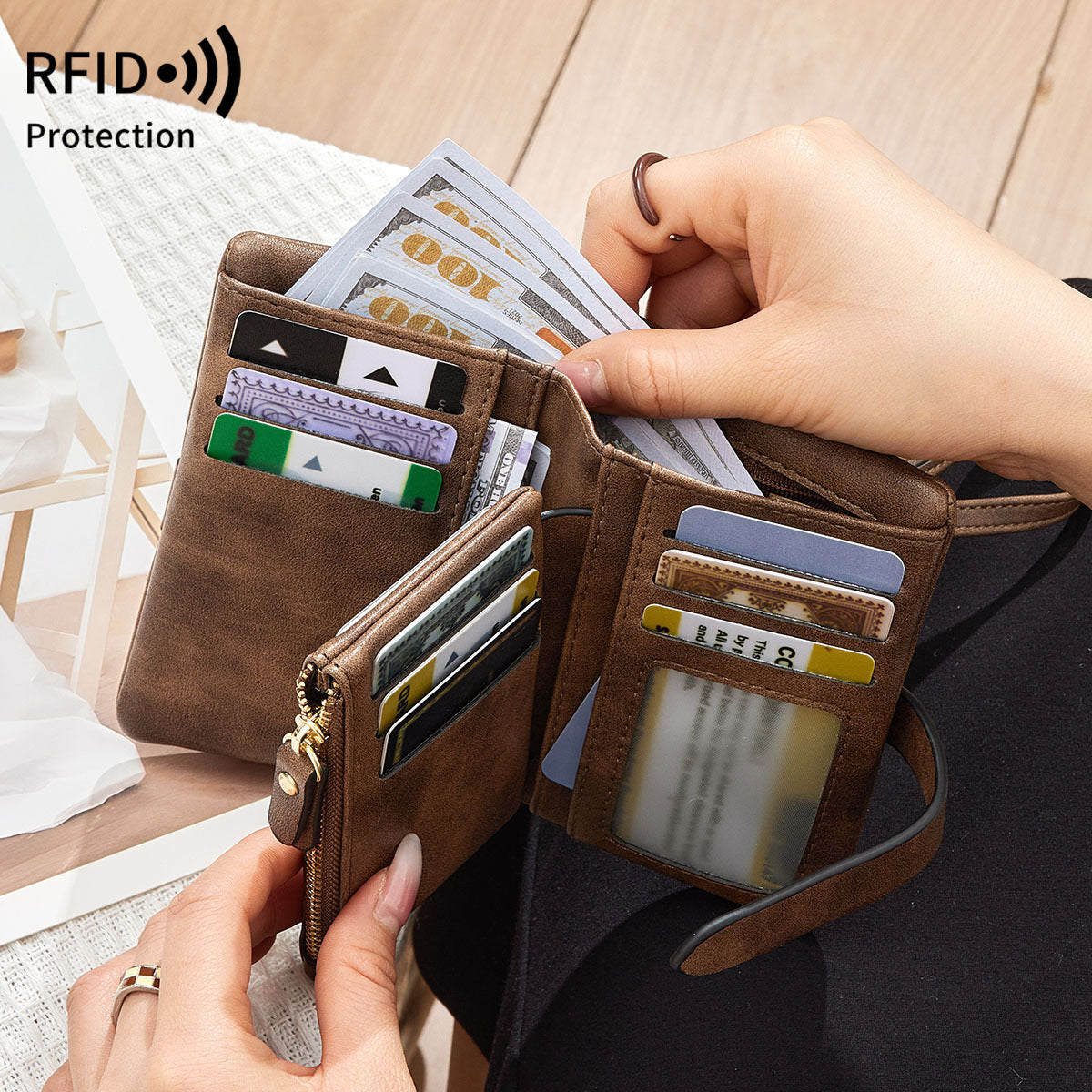Women's Leather Solid Color Off Short Style Fashion Zipper Coin Purses
