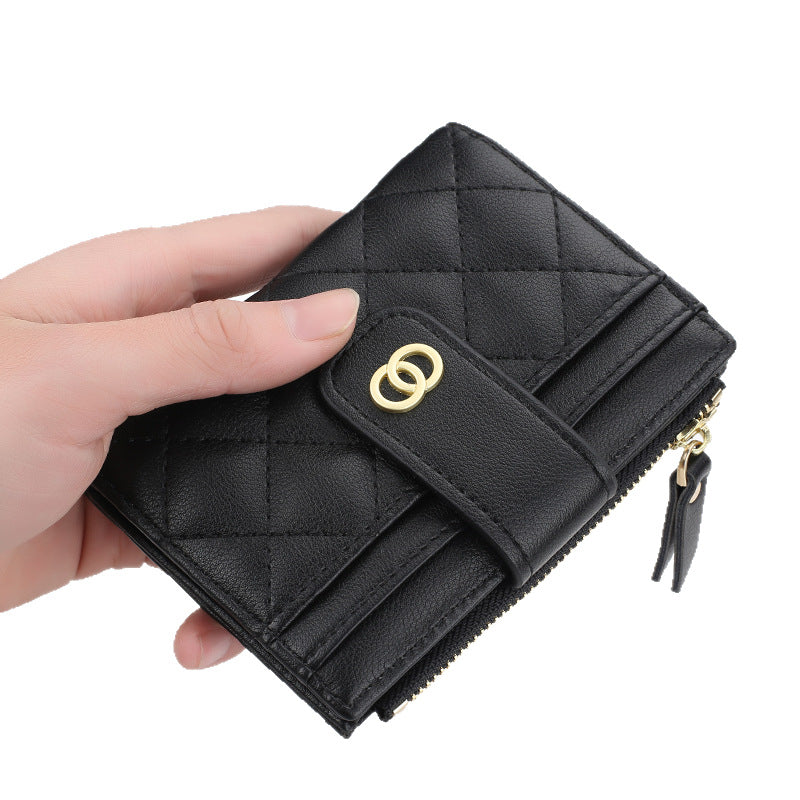 Women's Short Korean Style Multiple Slots Embroidered Coin Purses