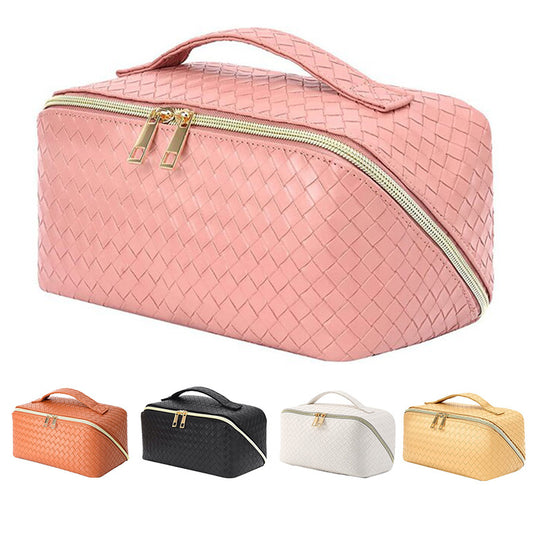Woven Pattern Large Capacity Good-looking Portable Leather Storage Cosmetic Bags