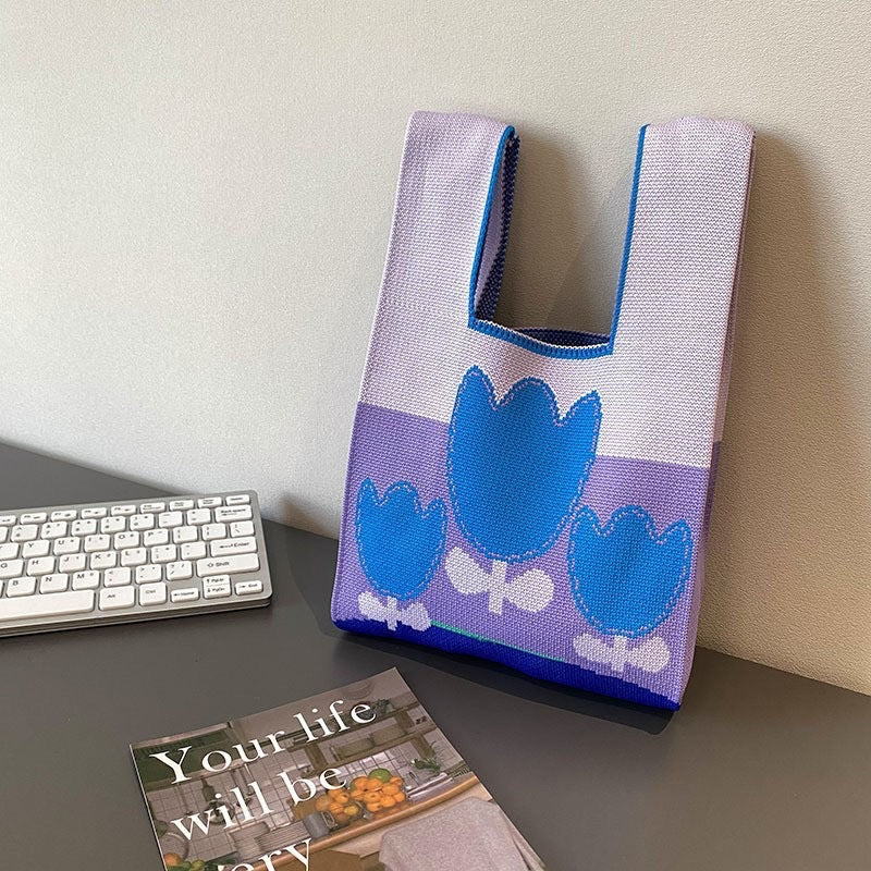 Women's Cute Panda Knitted Wool Version Hand Carrying Handbags