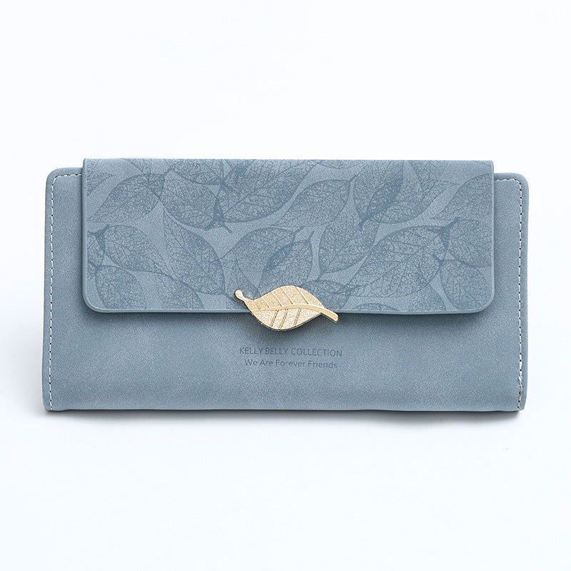 Women's Large Capacity Long Retro Frosted Leaf Card Holder