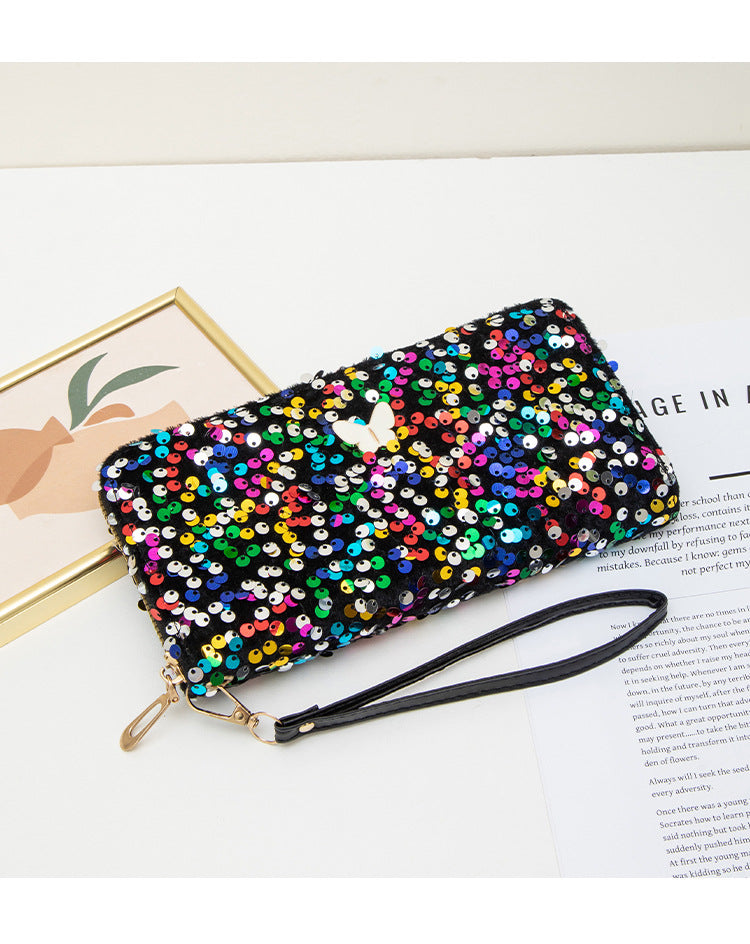 Unique Long Butterfly Fashion Sequin Clutch Ladies Wallet