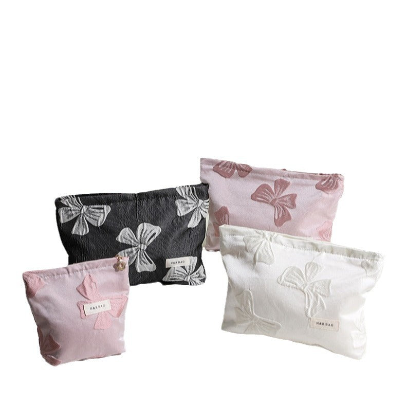 Retro Yarn-dyed Bow Skin Care Sundries Handbags