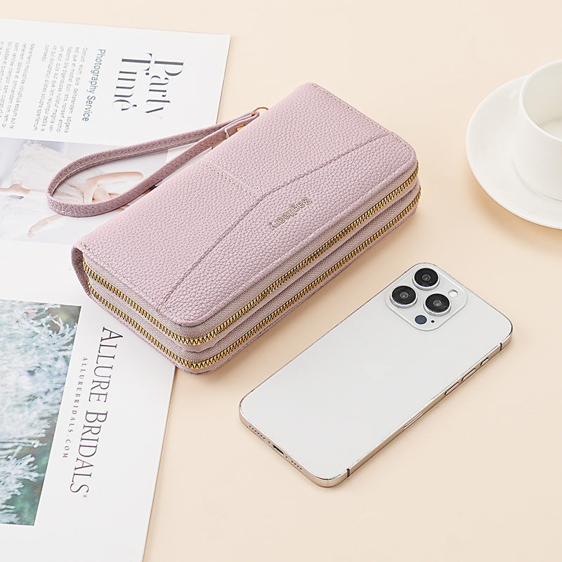 Women's Double Pull Large Capacity Lychee Pattern Ladies Wallet