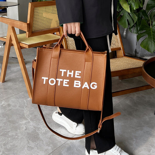 Women's Solid Color Letter Simple Large Shoulder Bags