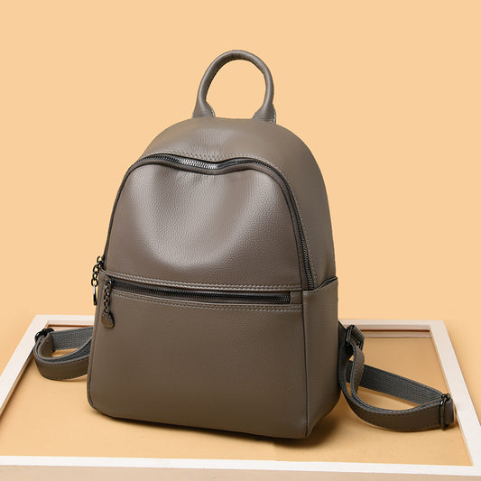Women's Leather Fashion Simple Large Capacity Soft Backpacks