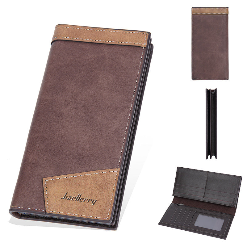 Men's Long Business Multiple Slots Zipper Contrast Men's Wallet