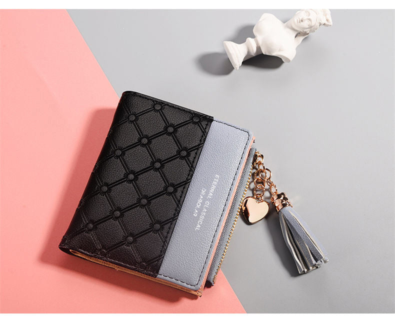 Women's Korean Style Short Stitching Contrast Color Tassel Ladies Wallets