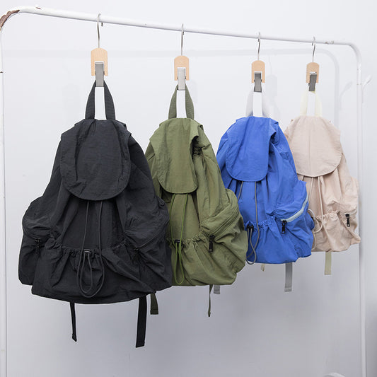 Women's Fashionable Pleated Drawstring Nylon Niche Trendy Large Backpacks