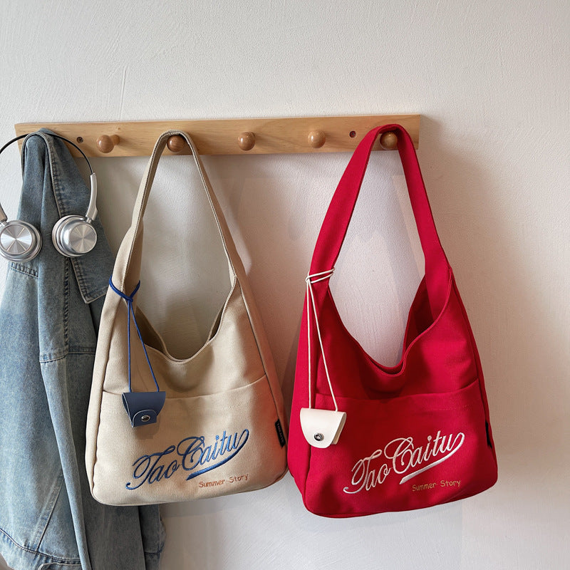 Women's Embroidered Red Canvas Korean Fashion Letters Bags