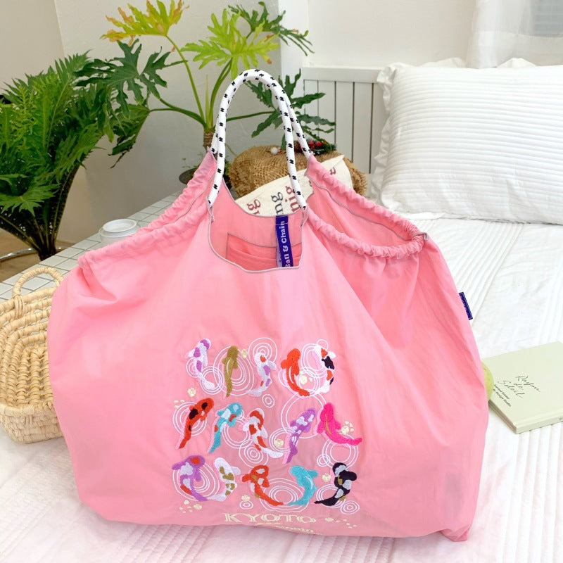 Embroidered Shopping With Flowers Plants On The Upper Body Niche Women's Shoulder Bag