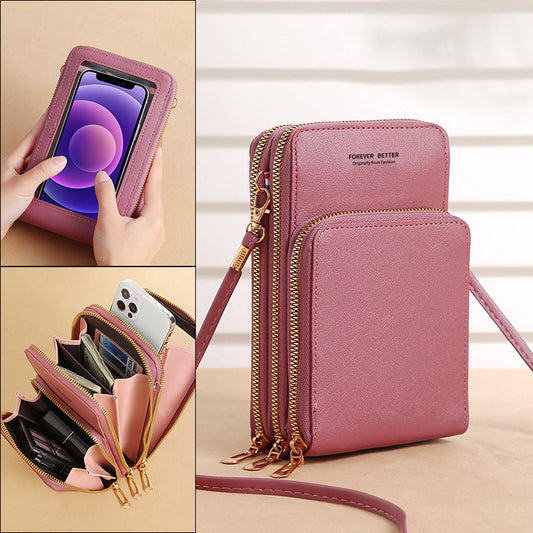 Women's Capacity Solid Color Fashion Simple Touch Screen Phone Bags