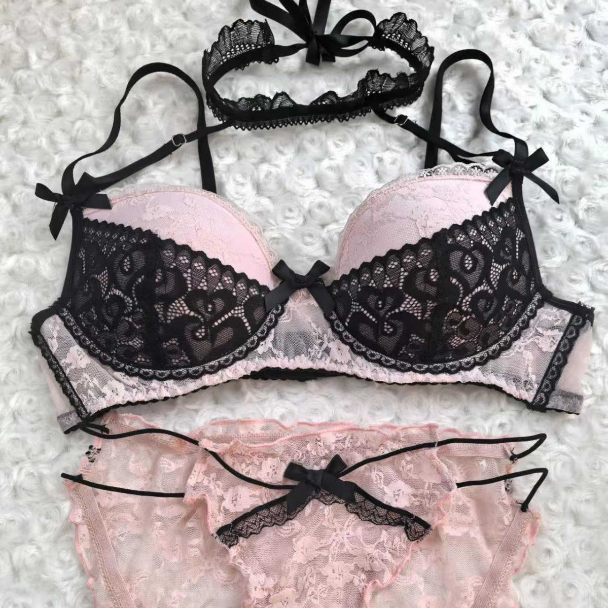 Pure Desire Bow Halter Cotton Cup Steel Lingerie Sets