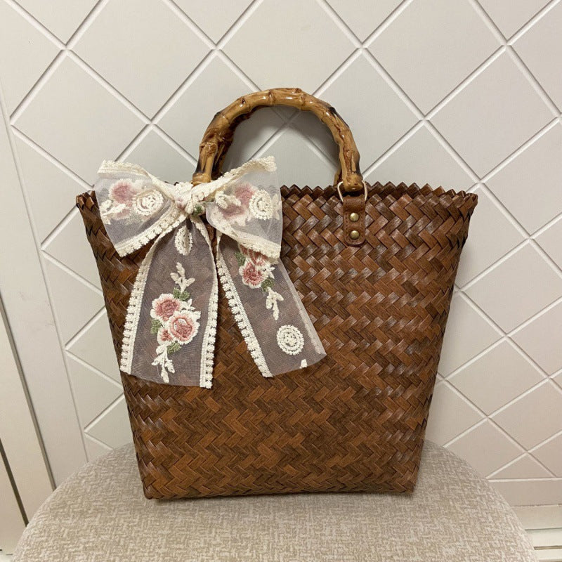 Women's Oil Painting Mori Style Woven Large Handbags