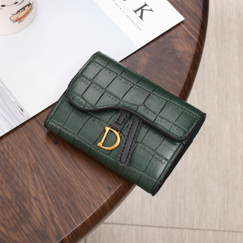 Women's Short Korean Crocodile Embossed Tri Fold Ladies Wallet
