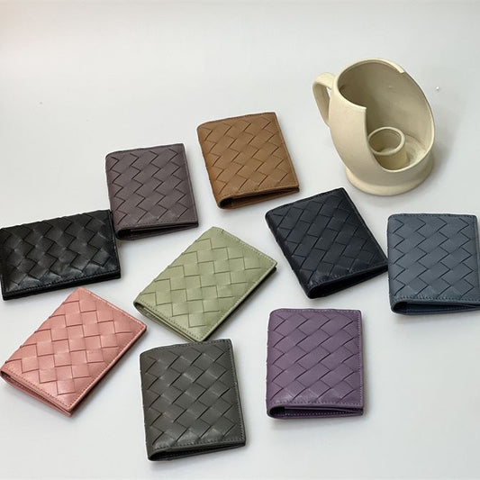 Leather Folding Pocket Rhombic Sheepskin Business Ladies Wallets