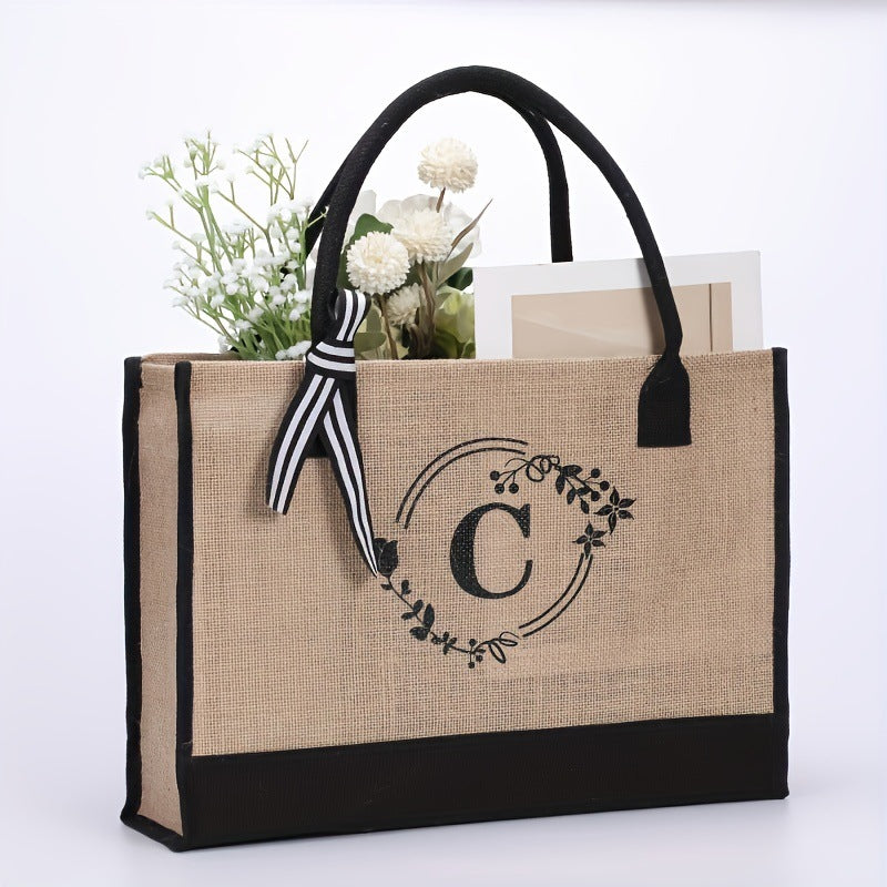 Jute Large Capacity Letter Simplicity Portable Handbags