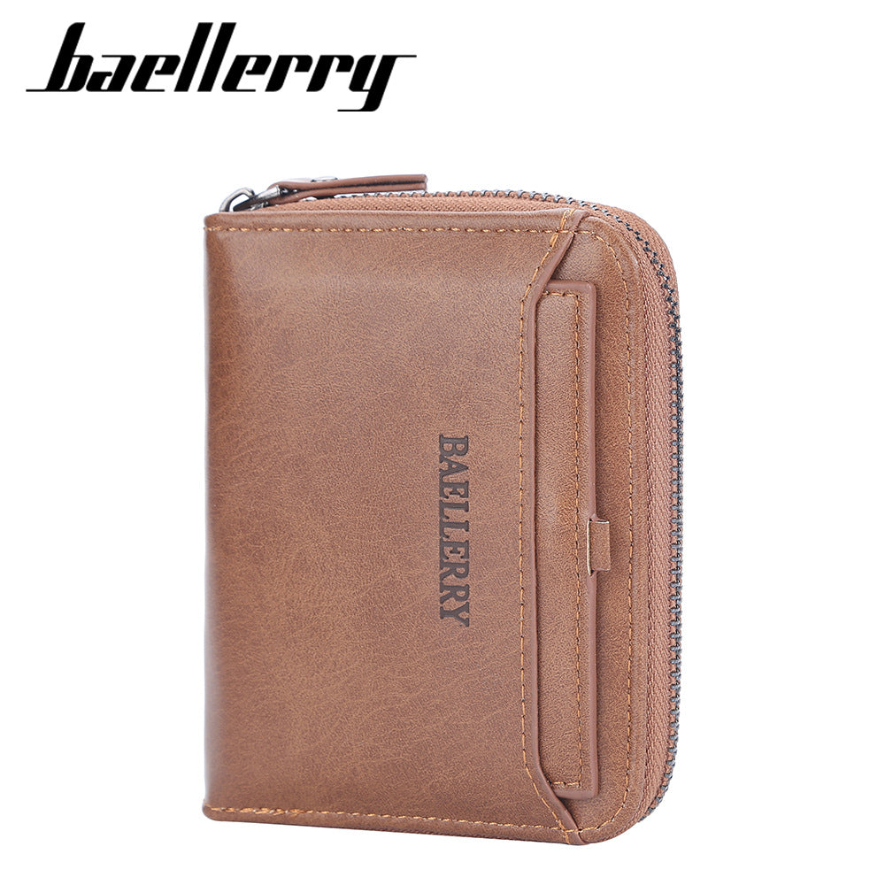 Men's Short Retro Multi Slots Zipper Green Men's Wallet