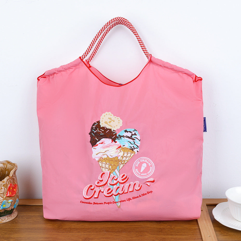 Environmental Protection Embroidery Shopping Nylon Cloth Flower Hand-held Minority Bags