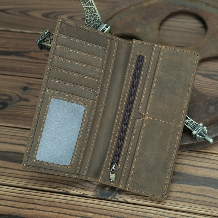 Men's Horse Leather Long Two-fold Pure First Layer Cowhide Men's Wallets