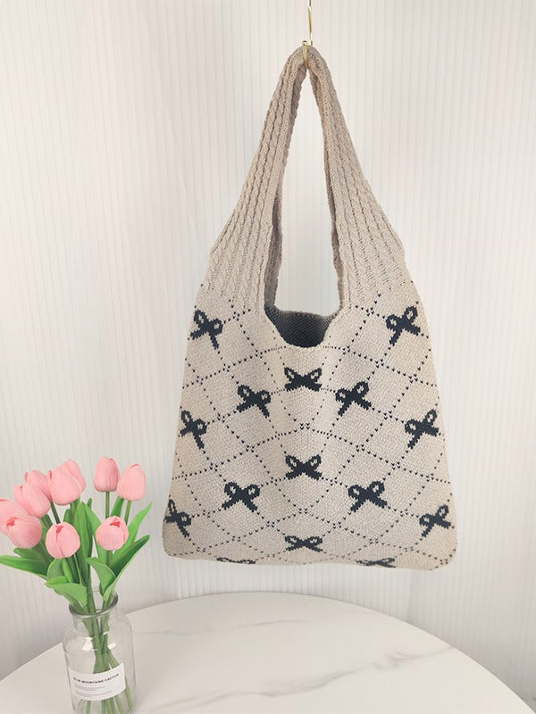 Women's Chinese Knot Knitted Bowknot Woven Shoulder Bags