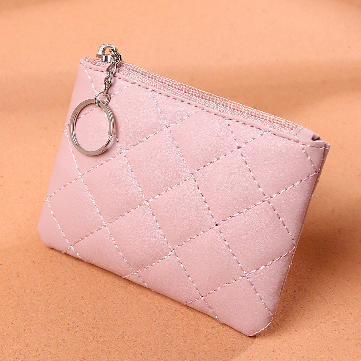 Women's Rhombus Embroidery Short Mini Zip Solid Coin Purses