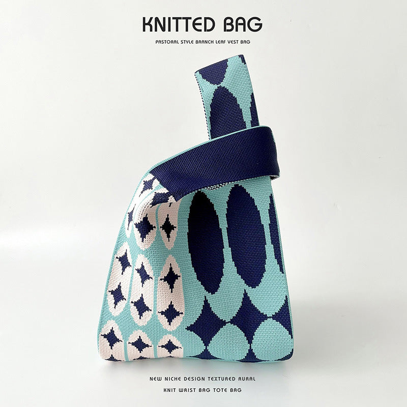 Women's Contrast Color Dot Knitted Large Capacity Shoulder Bags