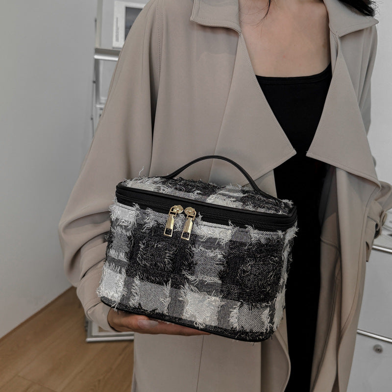 Denim Gray White Large Capacity Portable Makeup Bag
