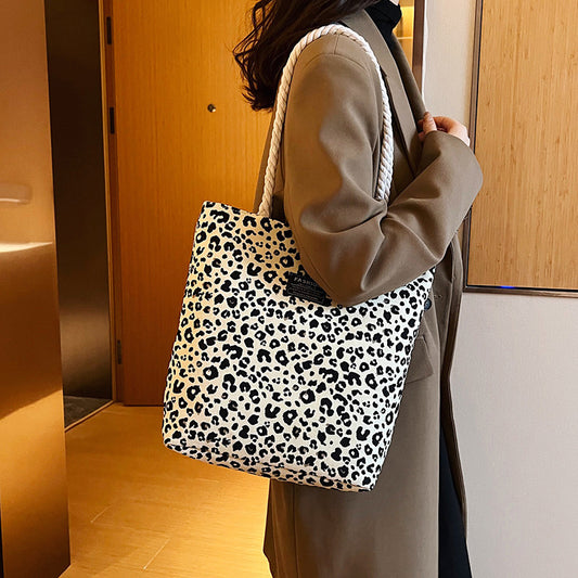 Women's Portable Canvas Fashion Leopard Print Artistic Unique Bucket Bags