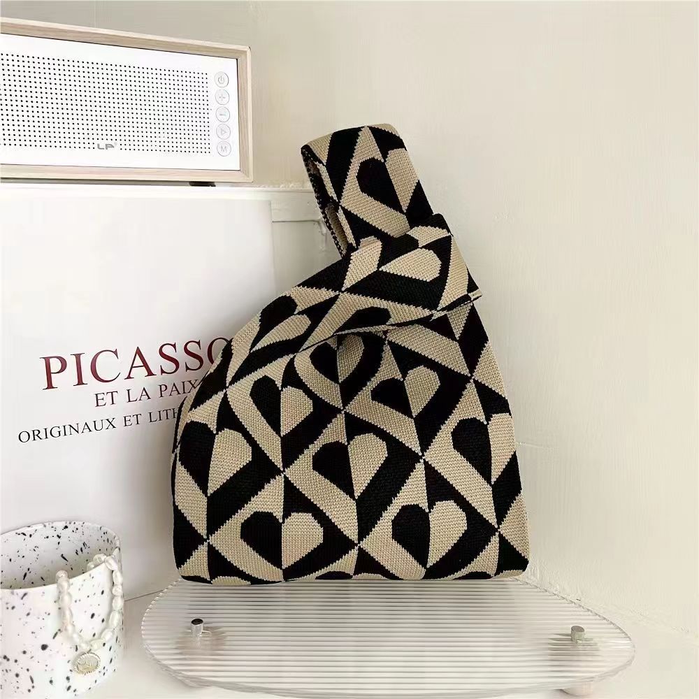 With Hearts Knitted Portable Storage Korean Bags