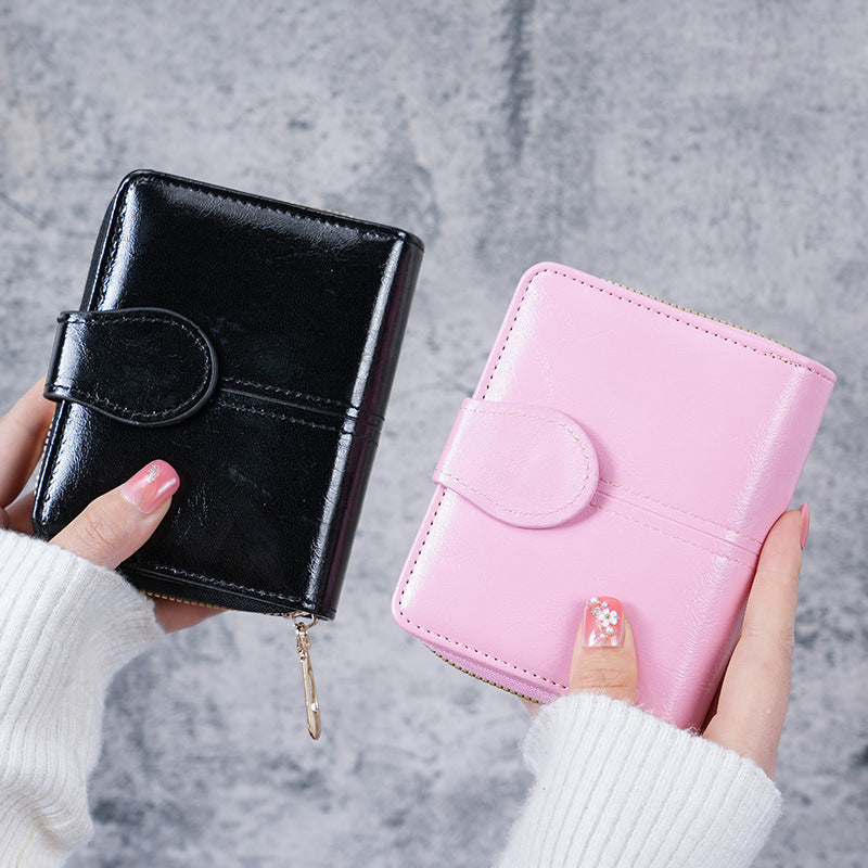 Women's Oil Wax Leather Vintage Short Korean Fashion Zipper Ladies Wallet