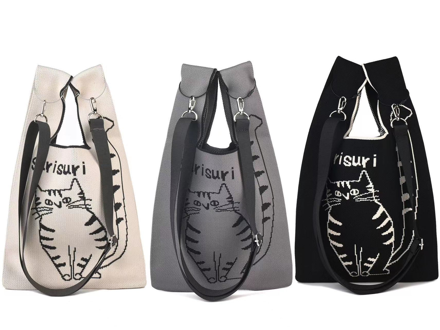 Versatile Cartoon Cat Hand Vest Knitted Handbags