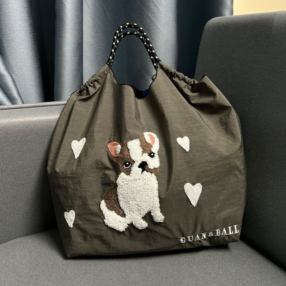 Style Cute Dog Towel Embroidery Embroidered Large Women's Shoulder Bag