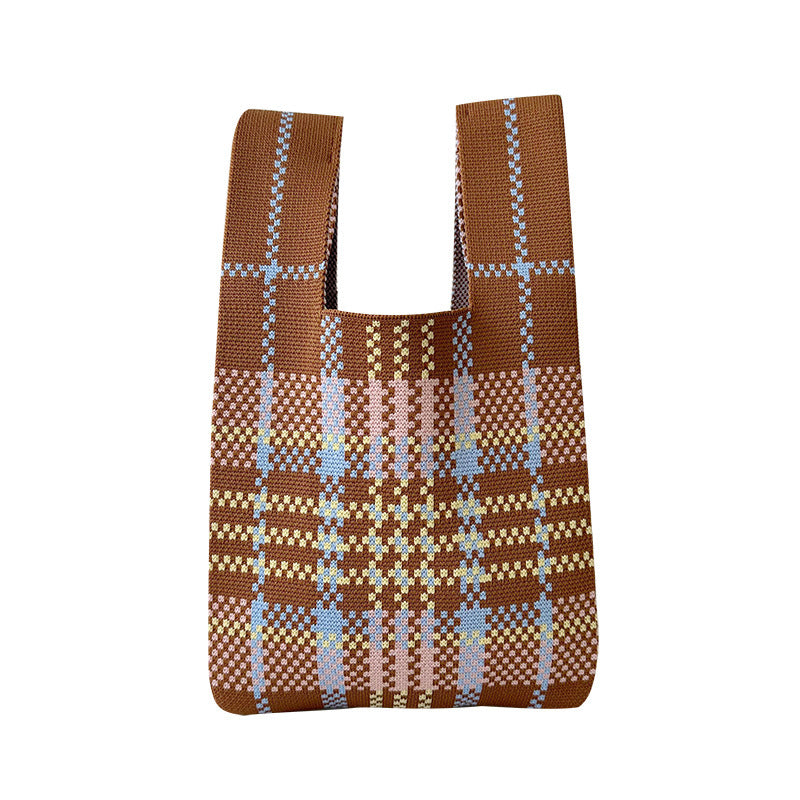 Design Color Plaid Knitted Versatile Large Handbags