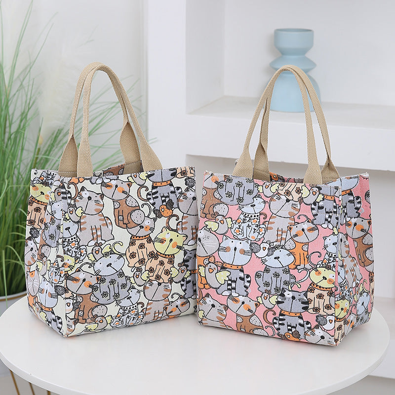Women's Cartoon Kitten Canvas Large Capacity Retro Handbags
