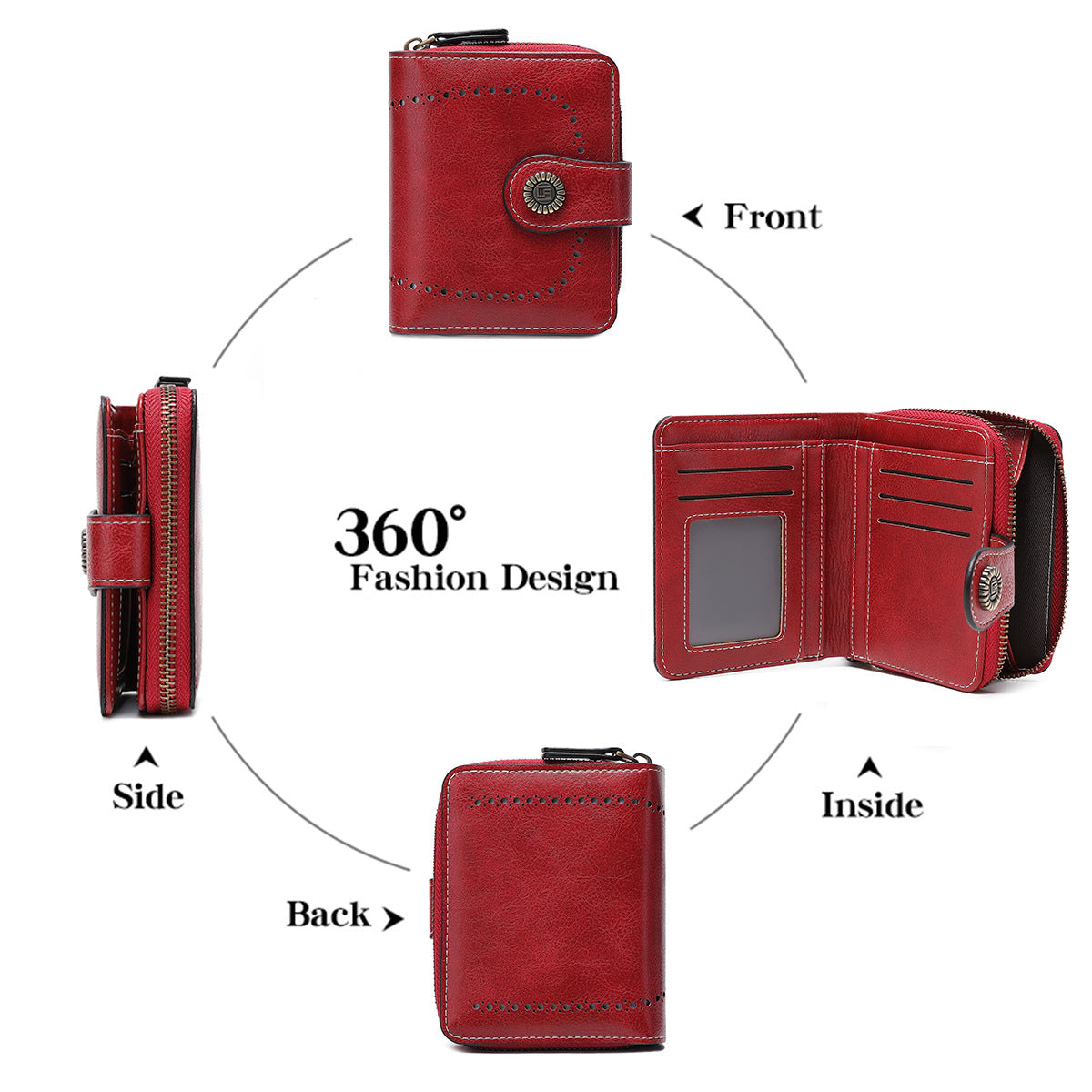 Women's Hollow Design Zipper Hasp Retro Fashion Ladies Wallet