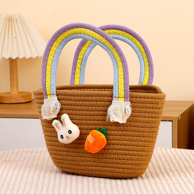 Rabbit Carrot Woven Hand-woven Basket Cartoon Cotton Thread String Bags