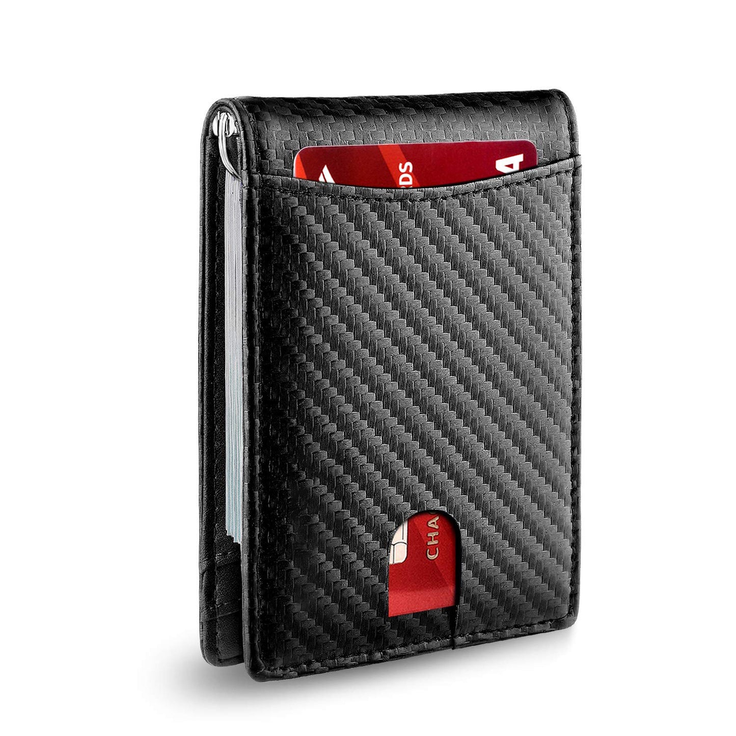 Men's Carbon Fiber Leather Multiple Slots Gold Card Holder