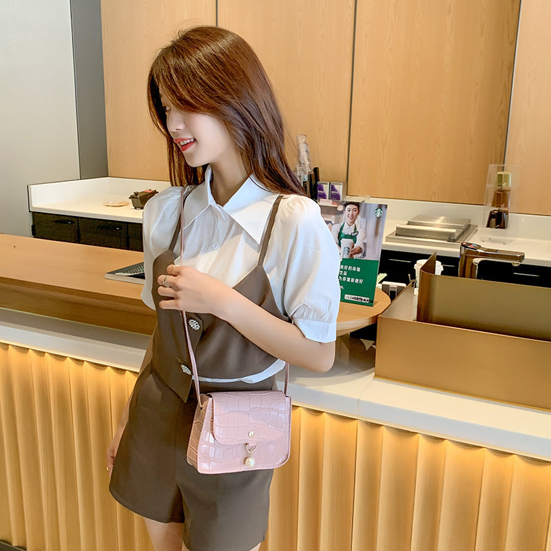 Slouchy Women's Pearl Crocodile Pattern For Small Square Bags
