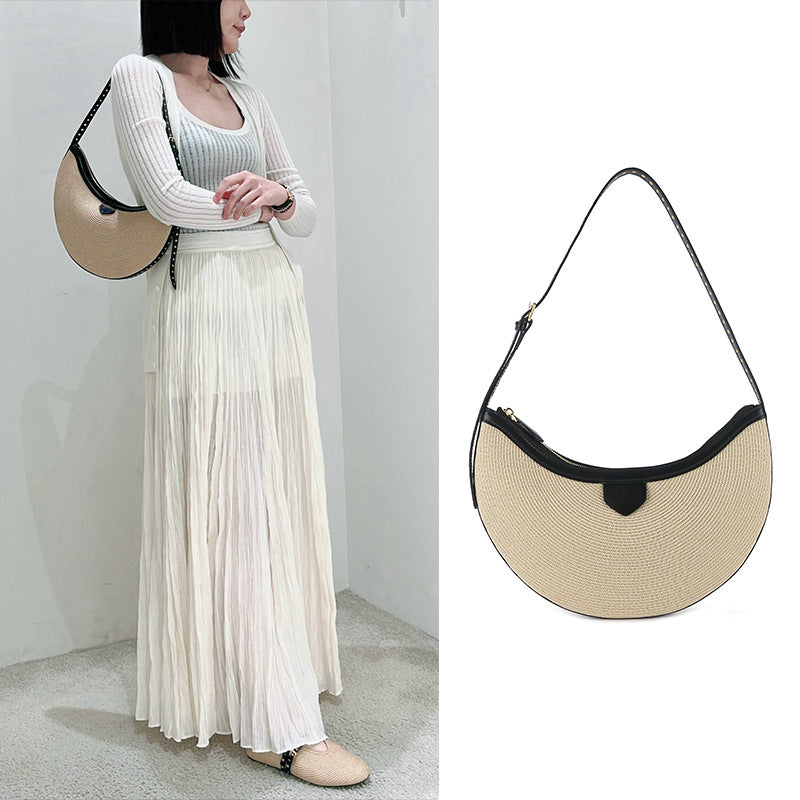 Straw Fashion Authentic Leather Weave Selenodont Bags